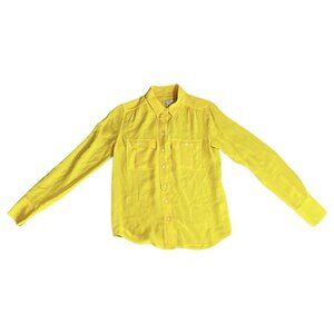 J.CREW Yellow Silk Pocket Button Up Shirt Blouse Top Size 0 Workwear Suit